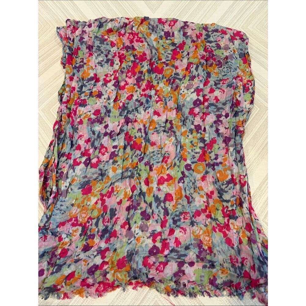 J.Crew Factory Multicolor Floral Sheer Scarf Pink Purple Orange Green Fringe